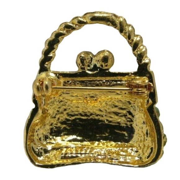 Rhinestone Encrusted Purse Handbag Pin Brooch Daisy Floral Design Goldtone - Picture 2 of 5